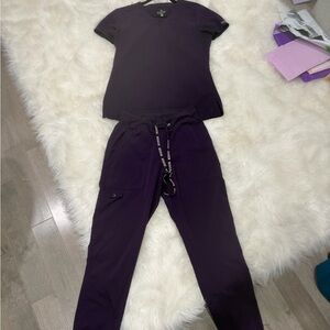 Med Couture Purple Cargo Jogger Pants and tuck in scrub top!